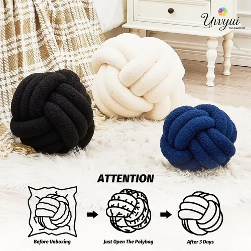 Miniatura 4 de Uvvyui - Almohada de nudo en forma de bola, almohadas decorativas suaves para el hogar, cojín redondo de arrojo, almohada de felpa anudada hecha a