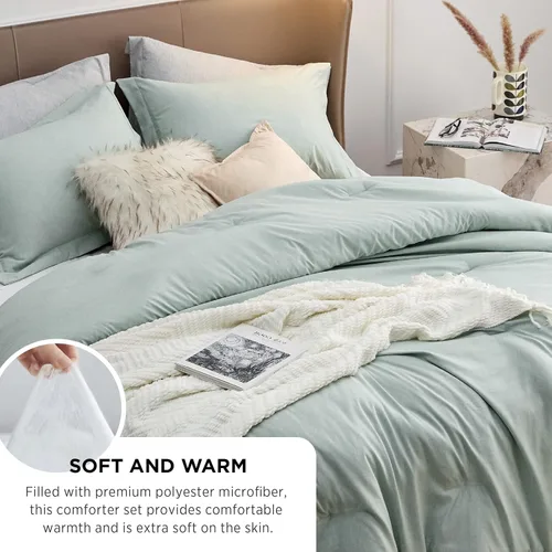 Miniatura 109 de Bedsure Juego de edredón Twin/Twin XL, ropa de cama suave beige para todas las estaciones, juego de cama teñido catiónico, 2 piezas, 1 edredón