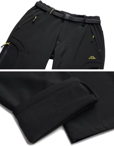 Miniatura 5 de MAGCOMSEN Pantalones de invierno para hombre, 5 bolsillos con cremallera, pantalones de esquí para nieve, con forro polar, resistentes al agua