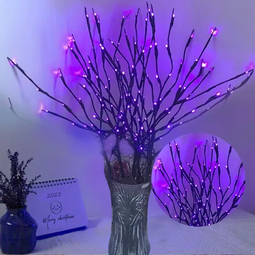 Miniatura 7 de DK177 Juego de 4 luces para ramas led con pilas, ramo de sauce artificial, ramita pequeña, potencia dorada de 30 pulgadas, 20 LED para decoración