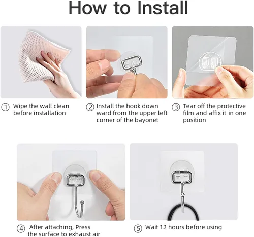 Miniatura 8 de Ganchos adhesivos grandes para colgar, 44 libras (máx.), paquete de 30 unidades, ganchos de pared sin clavos, autoadhesivos, transparentes