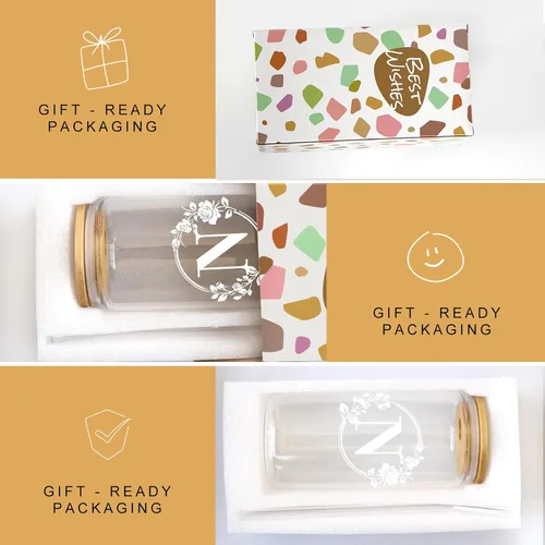 Miniatura 7 de Frerdui Regalos de cumpleaños para mujeres, taza de vidrio inicial con monograma, regalos personalizados para mujeres, tazas de vidrio de 16 onzas