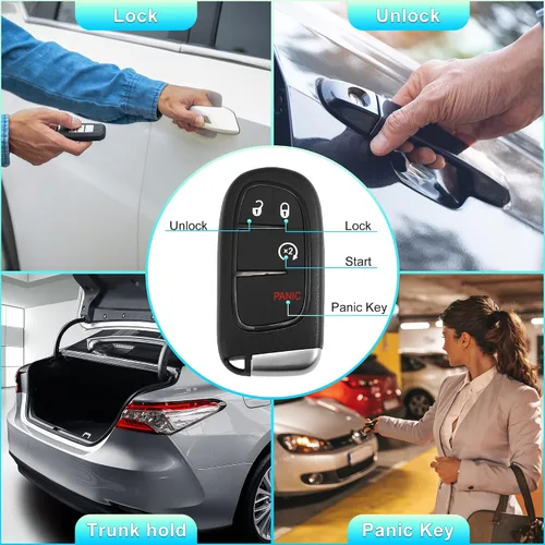 Miniatura 3 de X AUTOHAUX 433MHz GQ4-54T - Llavero remoto de repuesto para Jeep Cherokee 2014-2022, 4 botones con llave de puerta, chip 4A GQ454T