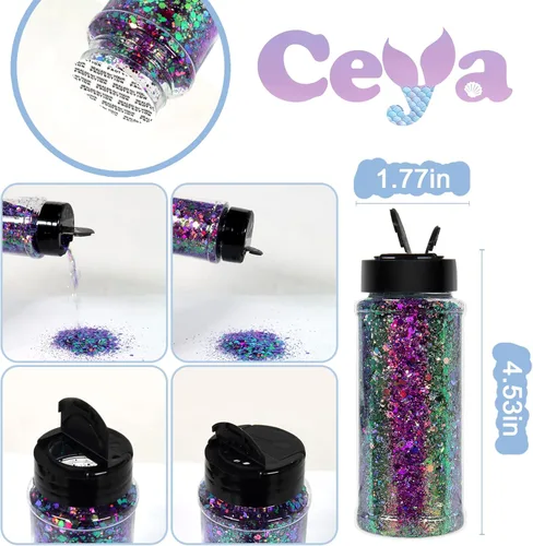 Miniatura 4 de Ceya Chameleon Brillantina Gruesa, 3.5 onzas/100g, Polvo de Brillantina Artesanal Color Crepúsculo que Cambia de Color, Escamas y Lentejuelas