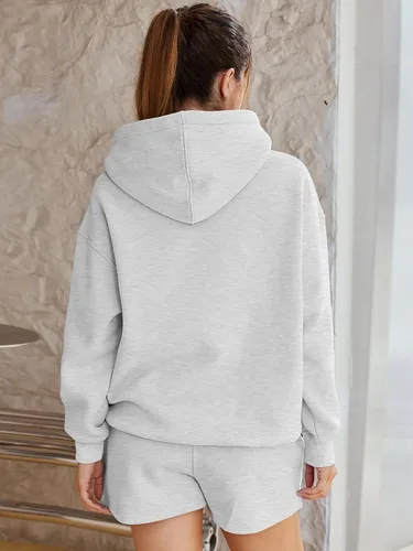 Miniatura 3 de AUTOMET Conjunto de 2 piezas para mujer, sudadera con capucha de gran tamaño, pantalones cortos casuales para otoño, moda con bolsillos
