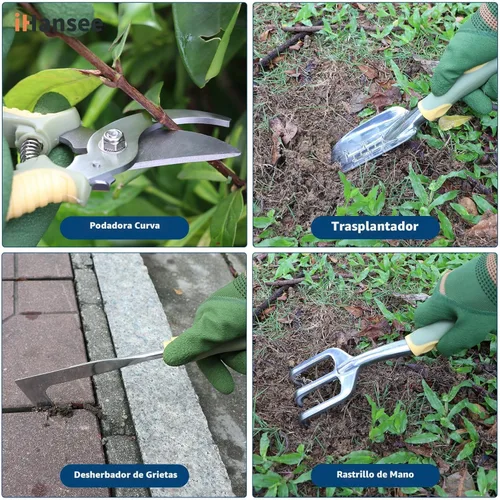 Miniatura 3 de Juego de 12 herramientas de jardín, herramientas de mano de aluminio resistentes con mango antideslizante de goma, delantal de jardín, guantes