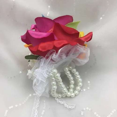 Miniatura 4 de Ramo de flores de rosa arcoíris de seda ramillete de muñeca