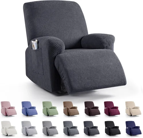 KinCam Fundas para sillón reclinable, fundas elásticas para sillas reclinables, fundas para sofá reclinable de jacquard a rayas, protectores de