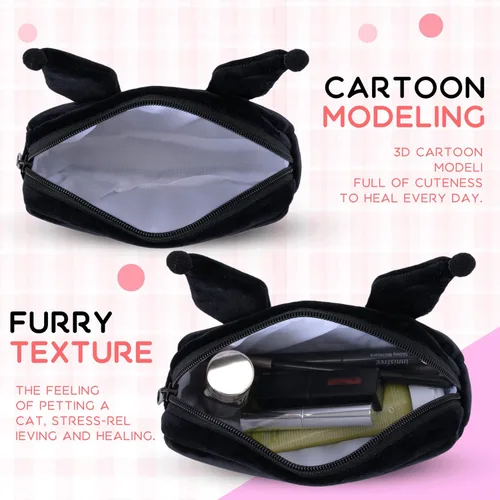 Miniatura 3 de Roffatide Pequeña bolsa de cosméticos para mujer, bolsa de maquillaje de anime, estuche portátil con cremallera, color negro