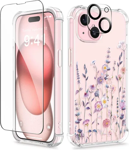 Miniatura 106 de GVIEWIN - Funda floral para iPhone 14 de 6.1 pulgadas, protector de pantalla + protector de lente de cámara, no se amarillenta, a prueba de golpes