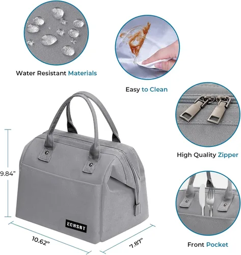 Miniatura 2 de ECHSRT Lonchera grande aislada para mujeres y hombres, a prueba de fugas, para el trabajo, viajes, adultos, lonchera térmica para oficina, 10 L, Gris