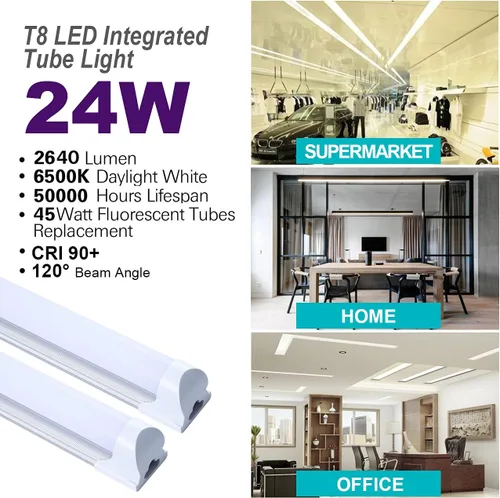 Miniatura 2 de Luminaria de tienda de 4 pies T8 LED , de 24 vatios integrado de T8 LED tubo de luz, luz blanca súper brillante 6500K, cubierta lechosa, con cable