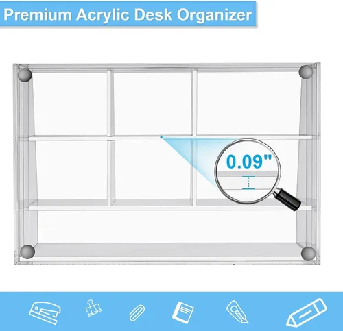 Miniatura 3 de VITVITI Organizador de escritorio acrílico, organizador de lápices transparente mejorado para escritorio, 7 compartimentos estacionarios