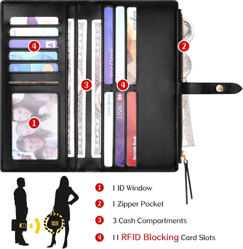Miniatura 3 de Billeteras delgadas para mujer, tarjetero RFID plegable con bolsillo con cremallera, Mandala azul, Delgado