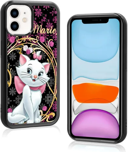Miniatura 8 de Elegante funda de teléfono con diseño de gato Marie compatible con iPhone 11, funda de encaje dorado para iPhone, a prueba de golpes, rosa fucsia