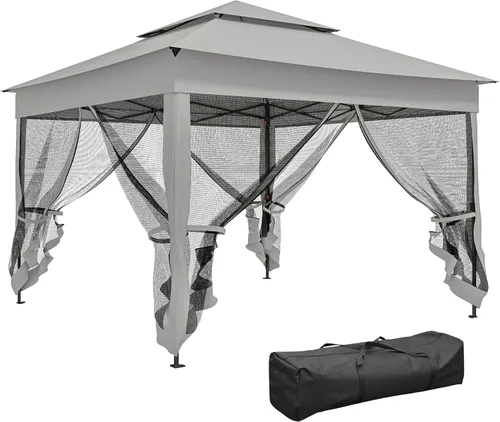 Miniatura 11 de Outsunny 11' x 11' Carpa desplegable de toldo, refugio para patio al aire libre con mosquitero con cremallera extraíble, carpa instantánea para Caqui