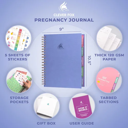 Miniatura 6 de Clever Fox Diario de embarazo y libro de recuerdos – Agenda de embarazo y cuaderno para futuras mamás – Recuerdo del bebé, regalo para madres