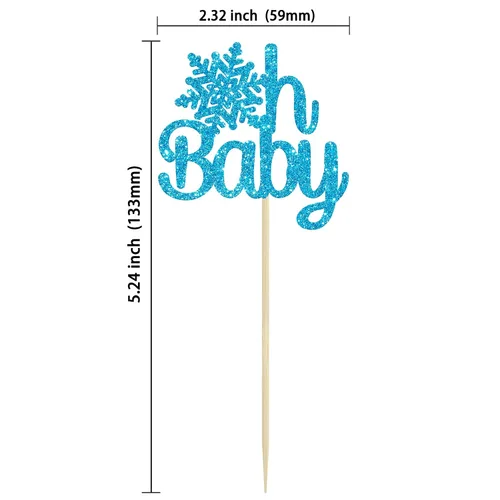 Miniatura 2 de Gyufise Paquete de 24 adornos de copos de nieve Oh Baby para cupcakes con purpurina azul Frozen Oh Baby Pick Decoraciones para baby shower
