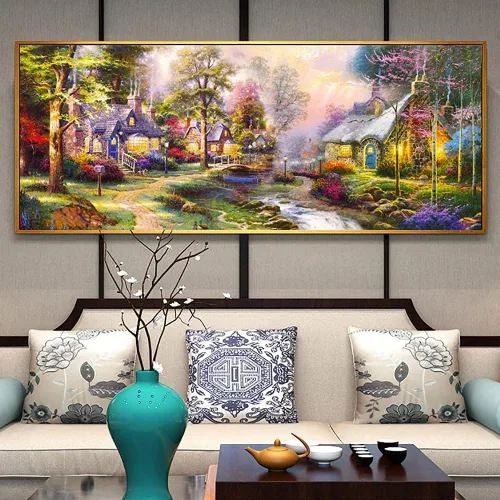 Miniatura 2 de Twinkel Pinkel Kits de pintura de diamantes 5D grandes para adultos, paisaje, cabaña, taladro completo, pintura de diamante, arte de bordado