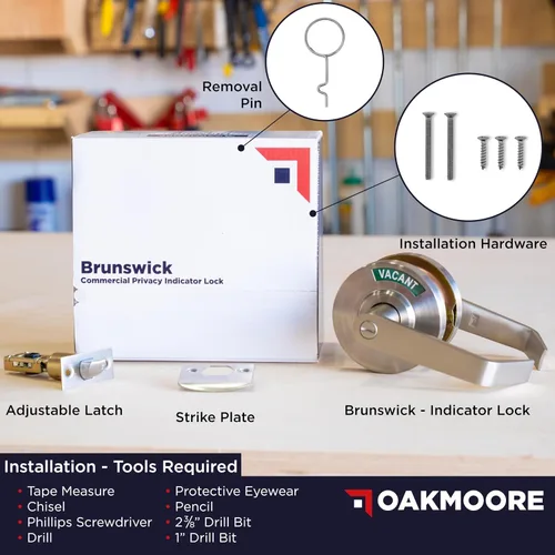 Miniatura 3 de Manija de puerta comercial OAKMOORE Cerradura para baño vacante, ocupado y comercial para baño público y edificios industriales