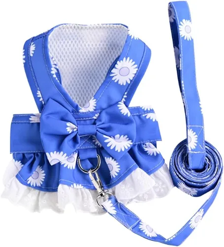 Miniatura 3 de Vestido Floral para Perro con Conjunto de Correa, Azul, XS