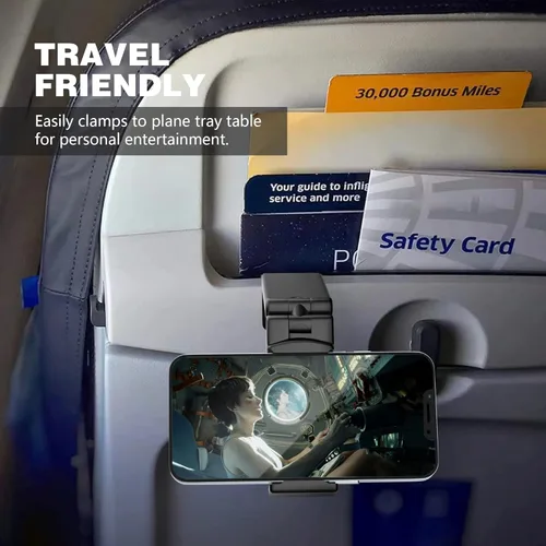 Miniatura 2 de Perilogics Soporte universal para teléfono de avión, visión manos libres con rotación multidireccional dual de 360 grados (negro/lavanda)