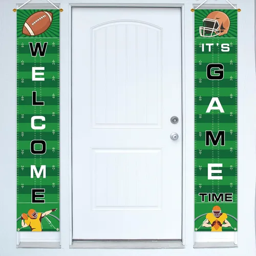 Cartel de bienvenida para porche de fútbol, decoración de fiesta para el día del juego, deportes, puerta, casa, fiesta, suministros