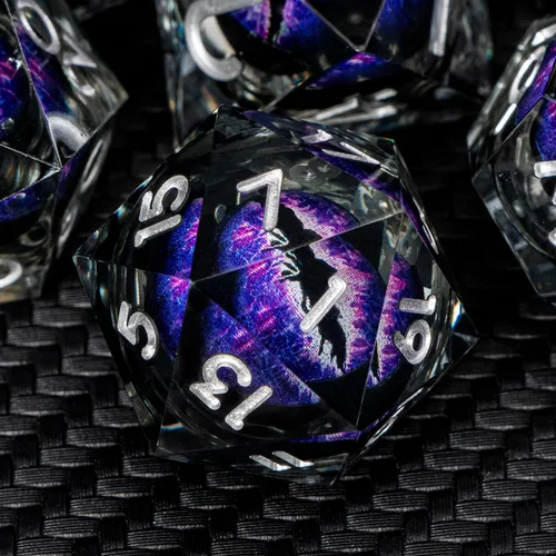 Miniatura 15 de ARUOHHA Juego de dados DND de núcleo líquido, 7 piezas de dados de resina azul afilados compatibles con juegos de rol D&D, juego de dados