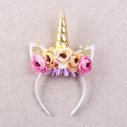 Miniatura 3 de Nishine Diadema de cuerno de unicornio con purpurina para niñas, diadema de camelia pony, banda para el pelo de flores, tiara para fiesta, regalo