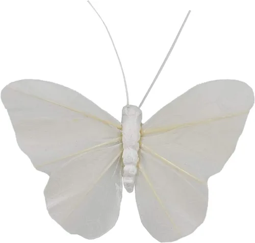 Miniatura 2 de Berfutall - Juego de 12 mariposas de plumas para decoración de mariposas, blancas en alambre. Decoración del hogar de primavera para fiestas, fotos