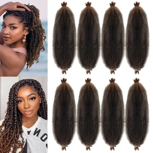 Miniatura 27 de Cabello Spring Twist Pre-Esponjado Color 4 Cabello Afro de Giros Elásticos 8 Paquetes Cabello Marrón Marley Twist para Trenzado para Locs de Marrón