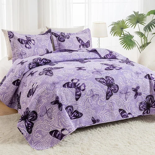 Miniatura 8 de ARTALL - Juego de edredón de 2 piezas con estampado de mariposas, de microfibra suave y ligera, colcha para cama, manta con funda de almohada