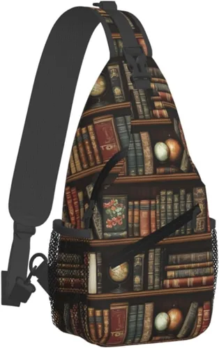 Small Crossbody Bags for Women Men - Vintage Bookshelves Print Adjustable Shoulder Bag Fanny Packs Belt Sling Bag Crossbody Purses Backpack for