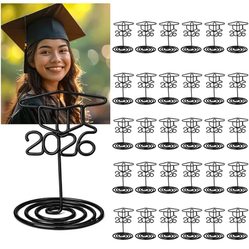Miniatura 12 de Rtteri 30 piezas de soporte de foto de graduación con gorra de graduación de 2 pulgadas, soportes negros para centros de mesa, soportes de número