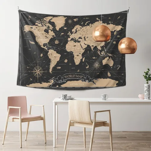 Miniatura 9 de MOUNDHONG Tapiz negro retro con mapa del mundo para colgar en la pared, tapiz de arte retro para pared, tapices de pared grandes para dormitorio