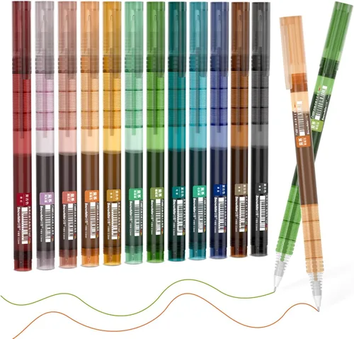 Bolígrafos de tinta líquida Shuttle Art, 12 colores vintage, punta extra fina de 0.02 pulgadas, secado rápido, duraderos para escritura, diario,