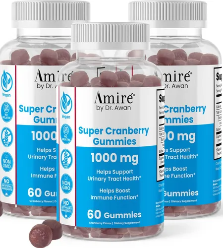Amire by Dr. Awan Super Cranberry Gomitas ayudan a apoyar la salud del tracto urinario, ayuda a aumentar la función inmunológica, masticables de