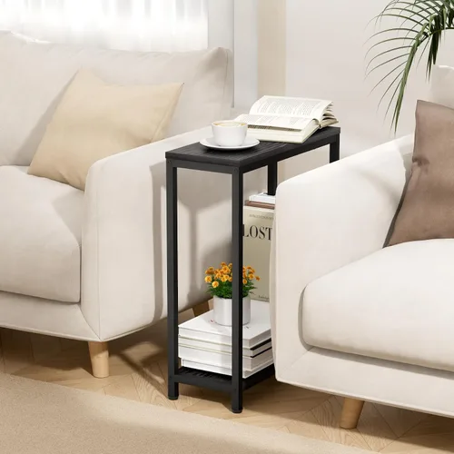 Miniatura 3 de SLEEPING LAMB Mesa auxiliar estrecha pequeña para espacio pequeño, mesa auxiliar de sofá de 2 niveles, mesa de noche delgada para sala de estar