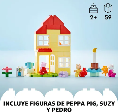 Miniatura 4 de LEGO DUPLO Peppa Pig Casa de Cumpleaños de Peppa Pig con 3 Figuras de Animales, Juguete Educativo para Niños de 2 Años, Casa de Muñecas Construible