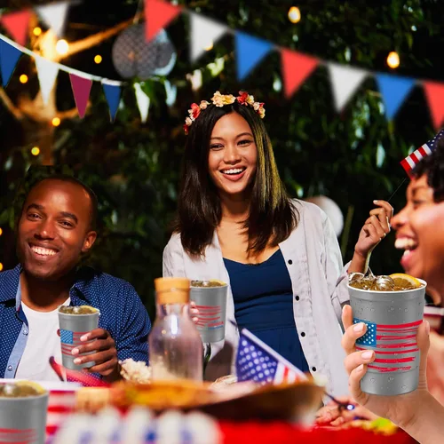 Miniatura 9 de Steel Chill Cups Party Cup America the Beautiful Design para bebidas frías, duradero, desechable, reciclable, fabricado en Estados Unidos, gris, 12