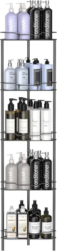 Miniatura 38 de HuggieGems Estante Organizador de Esquina para Ducha de 2 Niveles con Ganchos, Soporte de Estantes de Baño, Negro