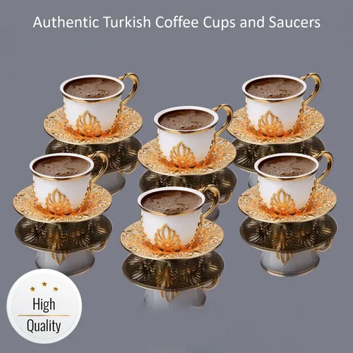 Miniatura 3 de Juego de 6 tazas de café Lujosas tazas de porcelana hechas a mano de 18 piezas con platillos de metal y portavasos extraíbles Juego de tazas