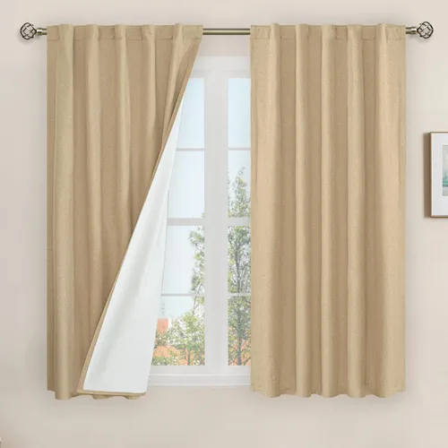 Miniatura 22 de LAMIT Cortinas de lino natural 100 % opacas para ventana, para dormitorio, 45 pulgadas, cortinas térmicas con textura de lino estilo granja