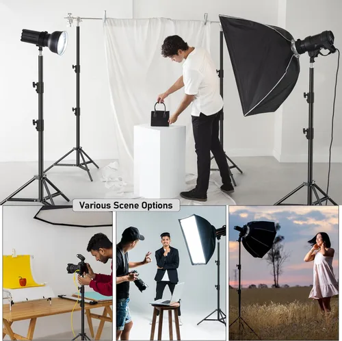 Miniatura 4 de Soporte de luz para fotografía, 110 pulgadas/9.2 pies/110.2 in, trípode plegable inversa portátil con bolsa de viaje de aluminio resistente