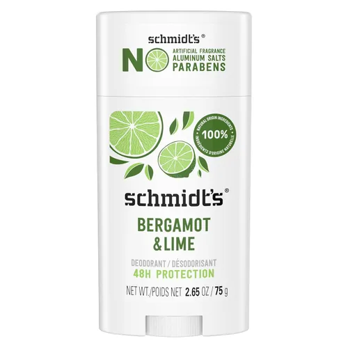 Schmidt's Desodorante vegano sin aluminio bergamota y lima para mujeres y hombres, con protección contra olores las 24 horas, ingredientes