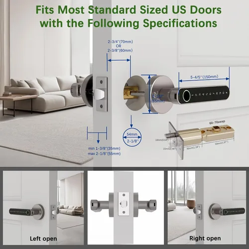 Miniatura 6 de Cerradura Electrónica Inteligente con Huella Digital para Puerta, Entrada sin Llave con Manija, Códigos, APP, Tarjetas IC, Huellas Dactilares, Tono