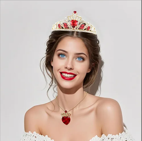 Miniatura 5 de Descendant 4 Rise of Red Crown and Necklace Descendant 4 Gold Tiara Jewelry Set Queen of Hearts Crown Eive Costume Gift for Girls Teen Party