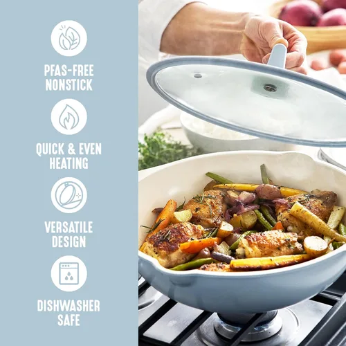 Miniatura 5 de GreenLife Antiadherente 12" (5QT) Todo en Uno Wok de Sartén Profunda con Tapa, Sartén Multiusos de Cerámica No Tóxica Libre de PFAS, Inducción, Para