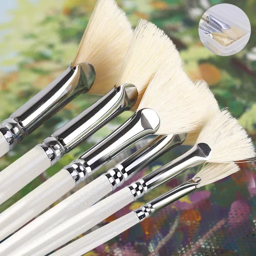 Miniatura 6 de Amagic Juego de 6 pinceles de abanico – Cerda de cerdo natural – Pinceles suaves anti-desprendimiento para pintura al óleo de acuarela acrílica