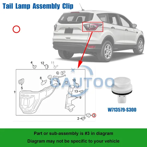 Miniatura 3 de Clip de retención de montaje de luz trasera W713579-S300 para Ford Escape, Explorer, Focus MKZ y Zephyr 2006-2019